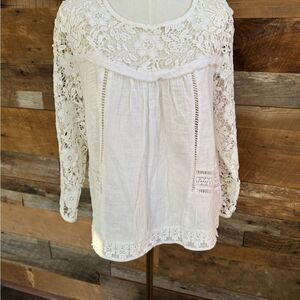 Rachel Zoe White Lace Bishop Sleeve Blouse